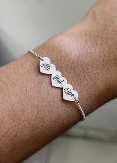 Pulseira 3 Corações 30x9mm Personalizada Elos Portugueses 1.2mm (unidade) - Mile e Uma Pratas
