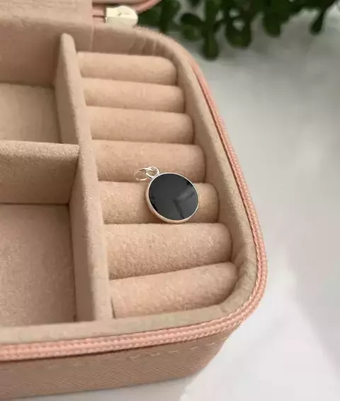 Pingente Redondo Pedra Preta 12mm