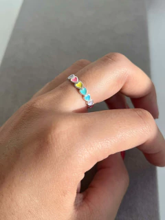 Anel Corações Coloridos Resinados - Mile e Uma Pratas