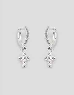 Argola Click Cravejada com Cruz Zircônias Embutidas