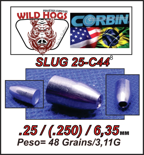 Chumbo Slug 25-c48 .25/6,35mm (.250) 48 Grains/ 3,11g 200 Unid