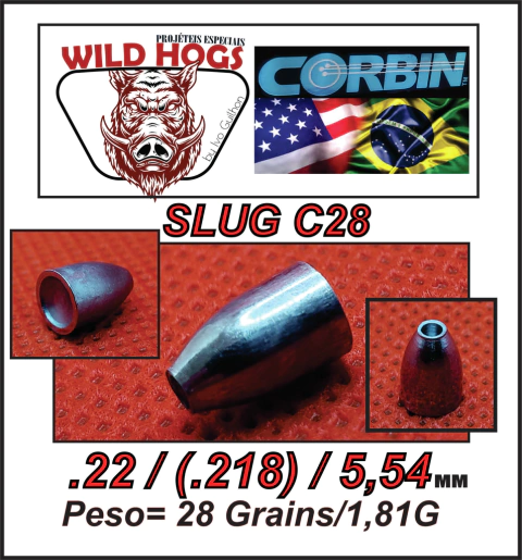 Chumbo Slug Côncavo C26 .22/5,54mm (.218) 26 Grains/ 1,68g 250 Unid