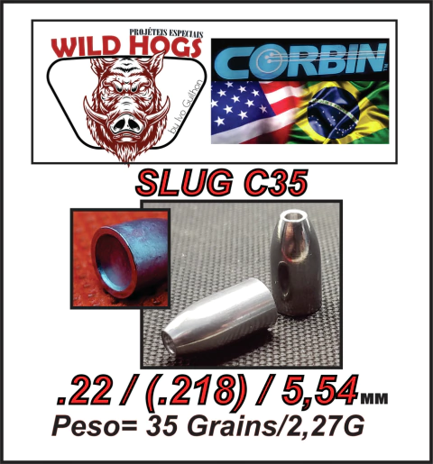 Chumbo Slug Côncavo C35 .22/5,54mm (.218) 35 Grains/ 2,27g 250 Unid