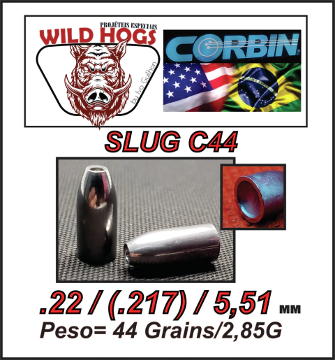 Chumbo Slug Côncavo C44 .22/5,51mm (.217) 44 Grains/ 2,85g 250 Unid