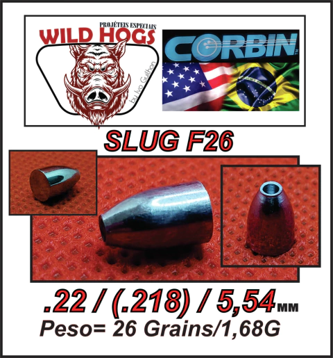 Chumbo Slug Flat F26 .22/5,54mm (.218) 26 Grains/ 1,68g 250 Unid