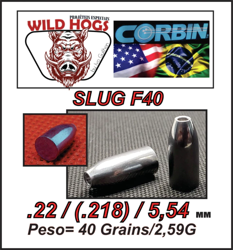 Chumbo Slug Flat F40 .22/5,54mm (.218) 40 Grains/ 2,59g 250 Unid