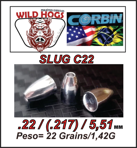 Chumbo Slug Côncavo C22 .22/5,51mm (.217) 22 Grains/ 1,42g 250 Unid