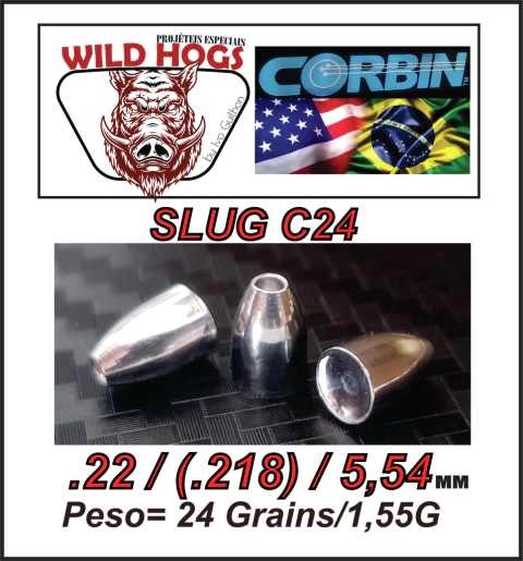 Chumbo Slug Côncavo C24 .22/5,54mm (.218) 24 Grains/ 1,55g 250 Unid