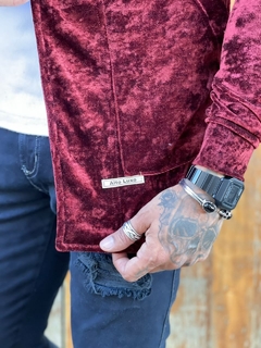 cardigan casaco veludo alto luxo - bordo - store95