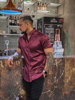 camisa premium gola padre acetinada - marsala