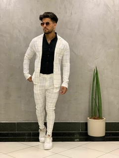 conjunto masculino xadrez blazer + calça branco - store95