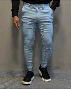 calça alfaiataria skinny cós transpassado azul bebe