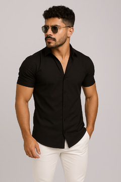 camisa lisa gola padre - preta - comprar online