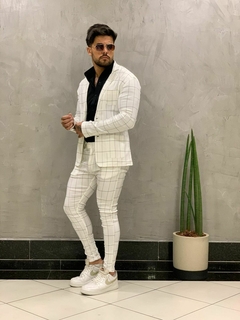 conjunto masculino xadrez blazer + calça branco na internet