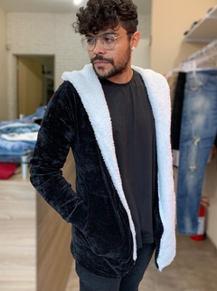 cardigan unissex tricô aveludado pelúciado