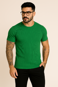 camiseta masculina basica canelada - verde bandeira - comprar online