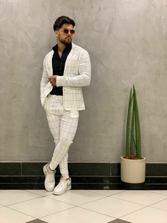 conjunto masculino xadrez blazer + calça branco
