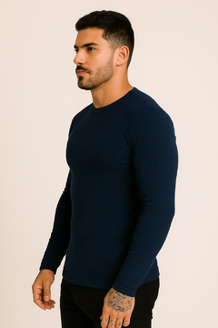 camiseta canelada manga longa azul marinho na internet