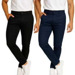 kit 2 calça alfaiataria slimfit exclusiva preta e azul marinho - comprar online