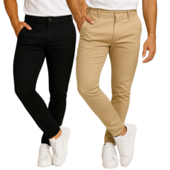 kit 2 calça alfaiataria slimfit exclusiva preta e bege - comprar online