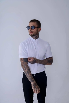camisa gola padre linho branca exalt