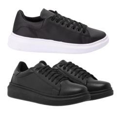 kit 2 tenis sneaker casual idealle - preto e preto sola branca - comprar online