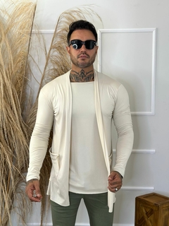 cardigan suede masculino - areia na internet