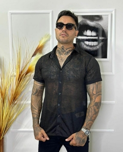 camisa transparencia alto luxo - preta - comprar online