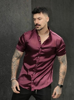 camisa premium gola padre acetinada - marsala - comprar online