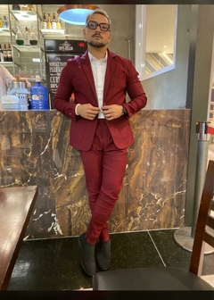 conjunto masculino blazer e calça marsala