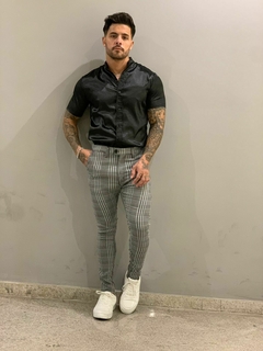 calça alfaiataria skinny cós transpassado xadrez - comprar online