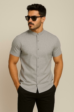 camisa lisa gola padre - cinza - comprar online