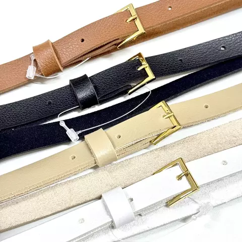 Cinto feminino slim fivela quadrada dourada