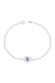 Pulseira de prata 925 com elo português e pingente olho grego cravejado com pedras azuis e brancas.