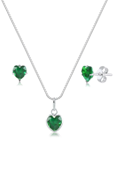Conjunto de Prata Ponto de Luz Coração Verde - comprar online