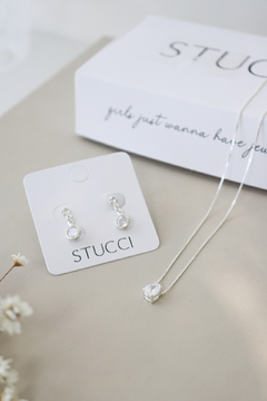 Colar Ponto de Luz Gota & Brinco Charm Redondo - STUCCI | Acessórios em Prata 925