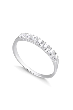 Anel de Prata Meia Aliança Aparador 2MM com pedras cravejadas