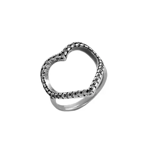 Maxi Anel Coração Vazado Cravejado - Prata 925 - comprar online