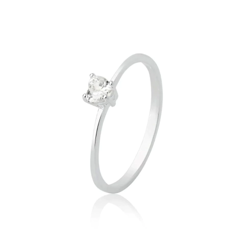 Anel Solitário de Coração - Prata 925