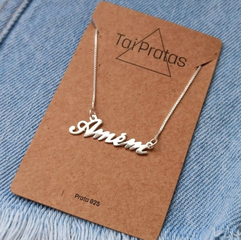 Colar Gargantilha Manuscrito Amém - Prata 925