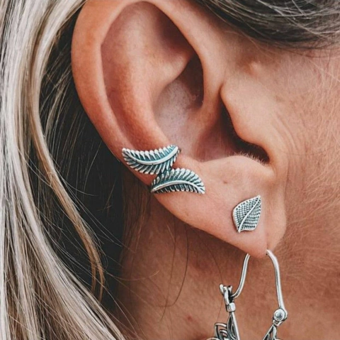 Piercing Fake Folha Envelhecida - Prata 925 - comprar online