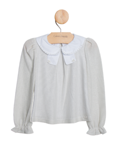 Blusa em Malha Tricô com Bordado na Gola