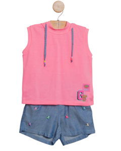 Conjunto de Blusa sem Manga com Capuz