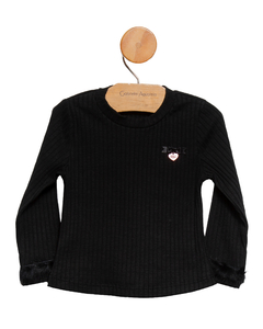 Blusa avulsa em malha canelada com pelinho nas mangas