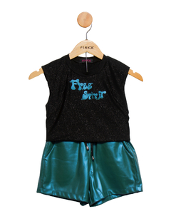Conjunto de short em poliuretano com cropped - comprar online