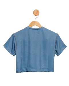 Blusa avulsa em malha brilho com bordado de corrente na internet
