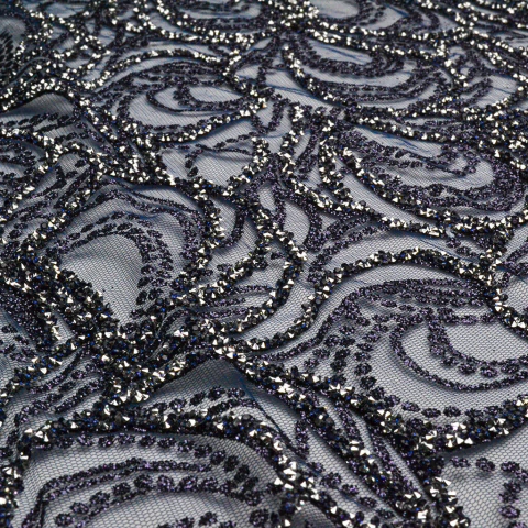 TUL BORDADO CON GLITER AZUL MARINO - comprar online