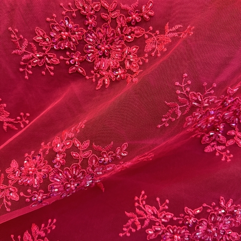 Encaje Bordado con Brillos FUCSIA