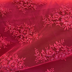 Encaje Bordado con Brillos FUCSIA - comprar online