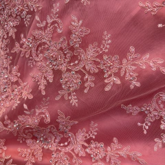 Encaje Bordado con Brillos Rosa Claro - comprar online